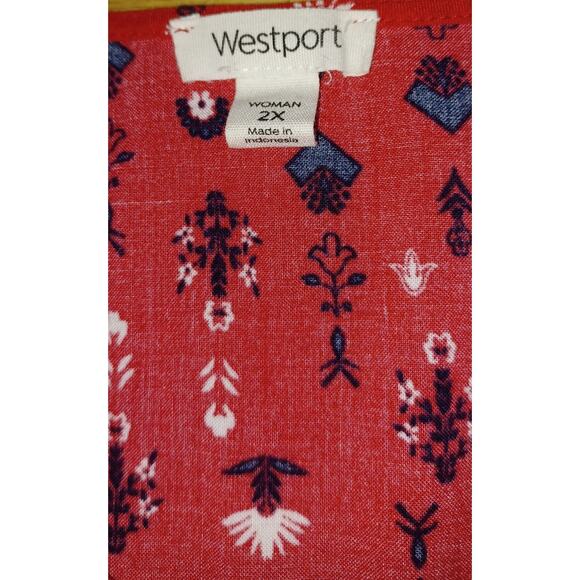 Westport Boho Tunic Blouse Womens 2X Red White and Blue Contrasting Trim Tassels - Picture 5 of 7